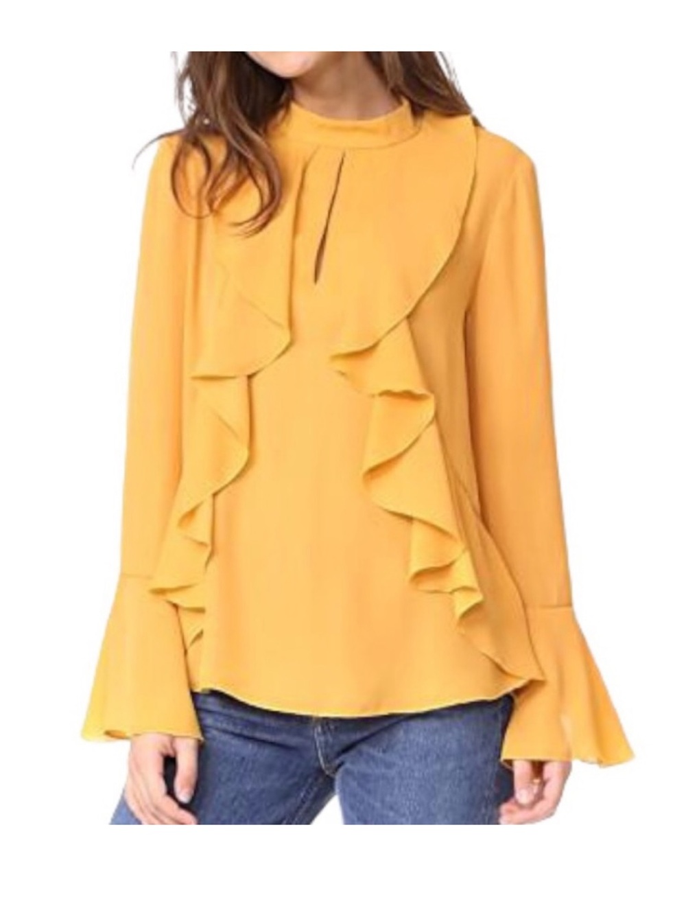 Wayf Mansel Ruffle Bell Sleeve Boho Yellow Blouse Size Small NWT
